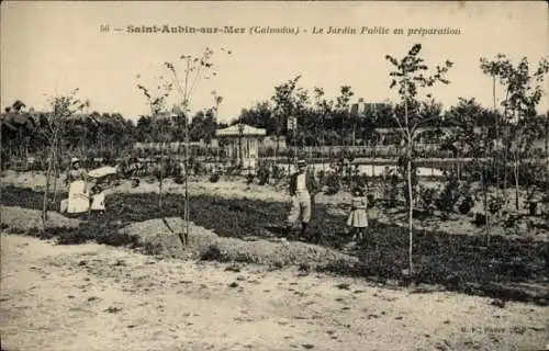 Ak Saint Aubin sur Mer Calvados, Le Jardin Public en préparation