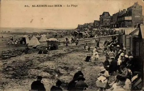 Ak Saint Aubin sur Mer Calvados, La Plage