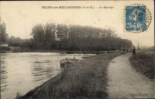 Ak Isles les Meldeuses Seine et Marne, Le Barrage