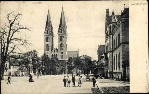 Ak Halberstadt am Harz, Domplatz  Postamt, Louis Glaser, Leierig