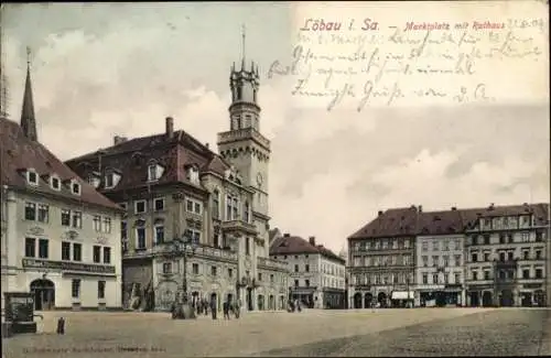 Ak Löbau in Sachsen, Löbauer Berg, Marktplatz mit Rathaus