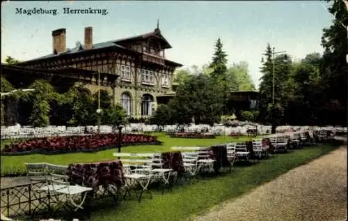 Ak Magdeburg in Sachsen Anhalt, Terrasse im Herrenkrug