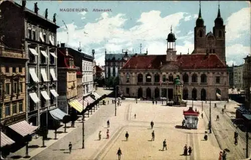 Ak Magdeburg in Sachsen Anhalt, Altemarkt, Totalansicht mit Kirche und Rathaus