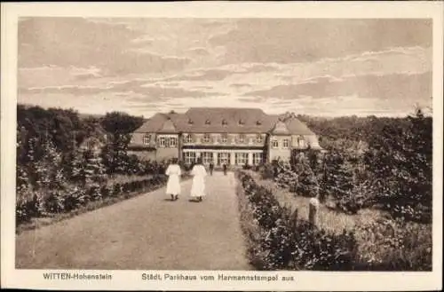 Ak Hohenstein Witten an der Ruhr, Städtisches Parkhaus vom Harmannstempel aus