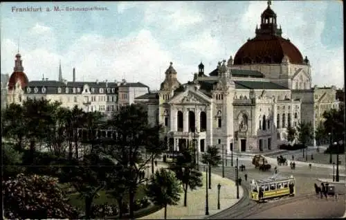 Ak Frankfurt am Main, Schauspielhaus 1919, Straßenbahn