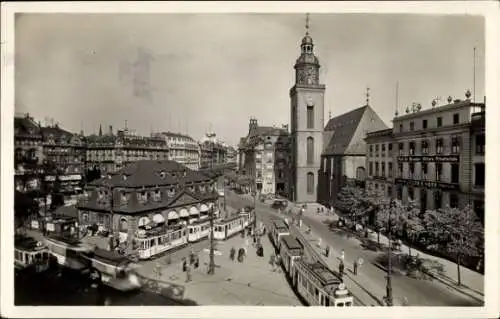 Ak Frankfurt am Main, Schillerplatz, Hauptwache, Katharinenkirche, Straßenbahnen