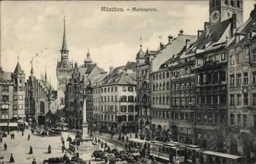 Ak München Bayern, Marienplatz mit Mariensäule