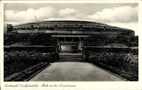 Ak Dortmund im Ruhrgebiet, Westfalenhalle, Blick von der Rosenterrasse