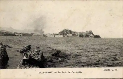 Ak Korfu Griechenland, Blick auf die Bucht von Castradis