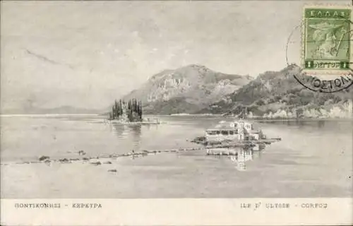 Ak Pondikonisi Pontikoniso Korfu Griechenland, Panorama, Insel des Odysseus