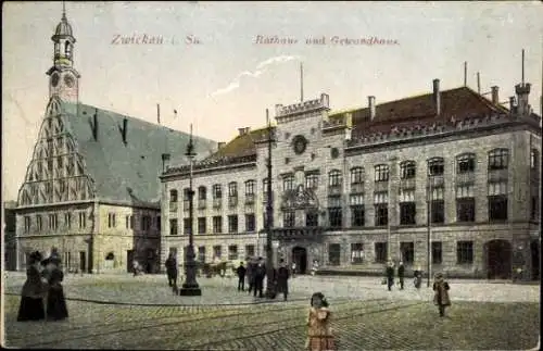 Ak Zwickau in Sachsen, Rathaus, Gewandhaus