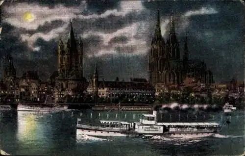 Ak Köln am Rhein, Nacht, Dom, Schiff