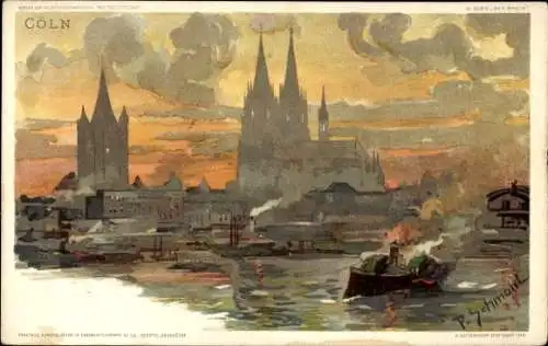 Künstler Ak Schmohl, P., Köln am Rhein, Totalansicht, Dom, Boot