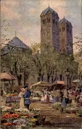 Künstler Ak Rüdell, Karl, Köln am Rhein, Blumenmarkt auf dem Gereonsdriesch