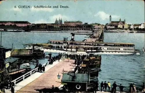 Ak Köln am Rhein, Schiffbrücke, Deutz