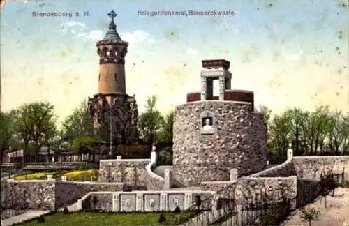 Ak Brandenburg an der Havel, Kriegerdenkmal, Bismarckwarte