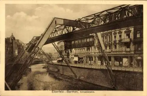 Ak Wuppertal in Nordrhein Westfalen, Blick zur Schwebebahn, Elberfeld-Barmen