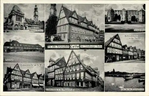 Ak Celle in Niedersachsen, Rathaus, Bahnhof, Herzogsschloss, Museum, Allerpartie