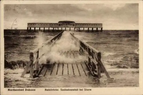 Ak Nordseebad Duhnen Cuxhaven, Badebrücke bei stürmischem Meer