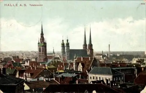 Ak Halle an der Saale, Marktkirche, Roter Turm, Stadtpanorama