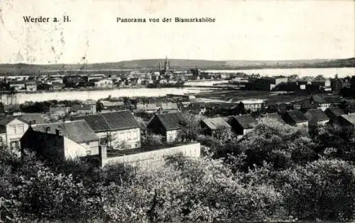 Ak Werder Havel, Panorama von der Bismarkshöhe, Flusspartie, Glockenturm