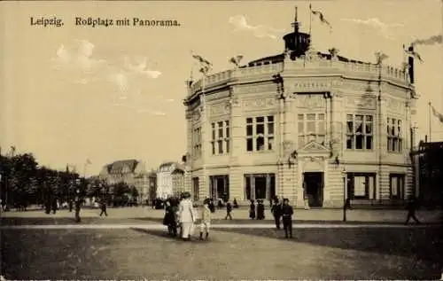 Ak Leipzig in Sachsen, Roßplatz mit Panorama, Passanten