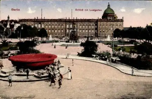 Ak Berlin, Der Lustgarten mit Blick auf das Schloß, Denkmal, Becken