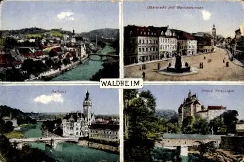 Ak Waldheim in Mittelsachsen, Rathaus, Obermarkt, Wettinbrunne, Kriebstein