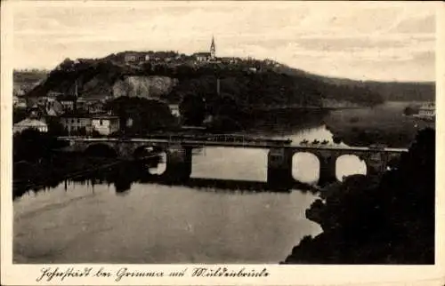 Ak Grimma in Sachsen, Muldenbrücke, Hohnstädt, ausreitende Schwadron