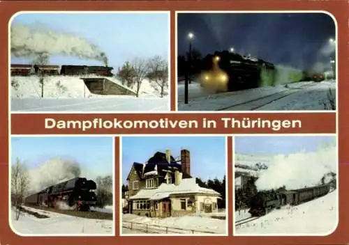 Ak Weida in Thüringen, Dampflokomotiven in Thüringen, BR 44 mit Ganzzug, Bahnhof, Winter