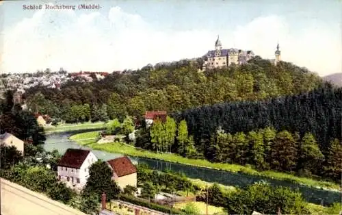 Ak Rochsburg Lunzenau in Sachsen, Panorama, Schloss Rochsburg