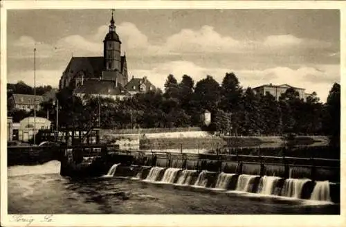 Ak Penig in Sachsen, Blick auf das Wehr, Kirche