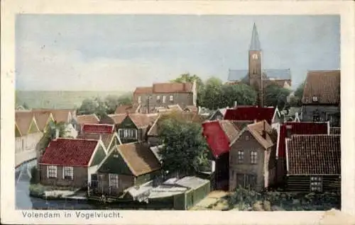 Ak Volendam Nordholland Niederlande, Vogelperspektive, Kirche