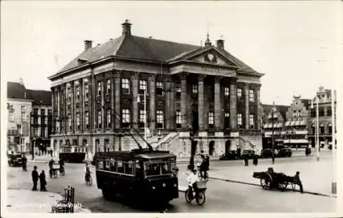 Ak Groningen Niederlande, Rathaus, Straßenbahn