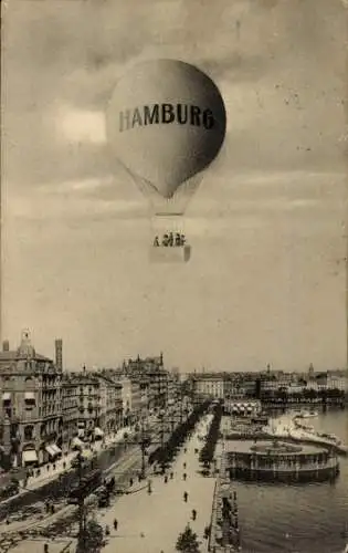 Ak Hamburg Mitte Neustadt, Heißluftballon über dem Jungfernstieg