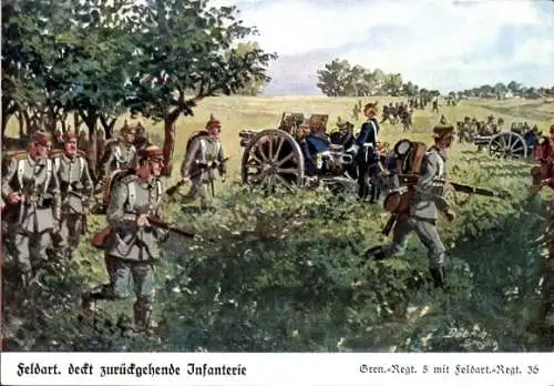 Künstler Ak Döbrich Steglitz, Grenadier Regiment 5 mit Feldartillerie Regiment 36