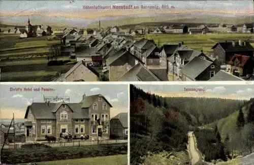 Ak Neustadt am Rennsteig Großbreitenbach in Thüringen, Gesamtansicht, Christ's Hotel und Pension