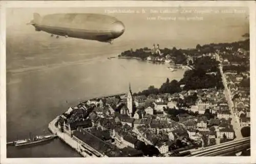 Ak Friedrichshafen am Bodensee, Luftschiff Graf Zeppelin, Fliegeraufnahme