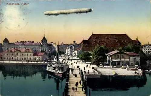 Ak Konstanz am Bodensee, Hafen, Zeppelin