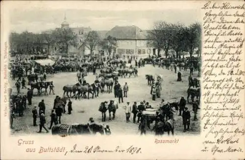 Ak Buttstädt Kreis Sömmerda, Blick auf den Rossmarkt, Pferde