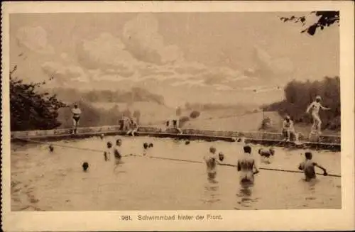 Ak Schwimmbad hinter der Front, Deutsche Soldaten, I WK