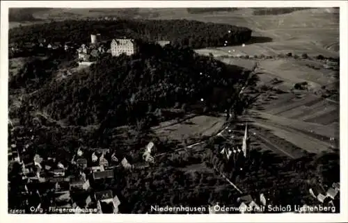 Ak Niedernhausen Fischbachtal im Odenwald, Fliegeraufnahme, Schloss Lichtenberg