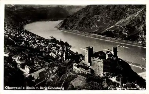 Ak Oberwesel am Rhein, Fliegeraufnahme, Burg Schönburg