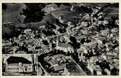 Ak Peiting in der Region Oberland Bayern, Fliegeraufnahme, Altstadt, Kirche, Gasthaus z. Pinzger