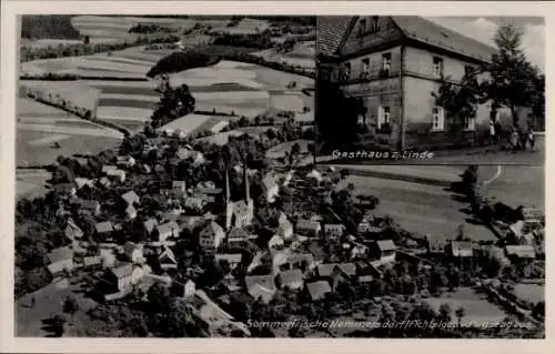 Ak Nemmersdorf Goldkronach im Fichtelgebirge Oberfranken, Fliegeraufnahme, Gasthaus z. Linde