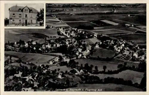 Ak Laineck Bayreuth in Oberfranken, Fliegeraufnahme, Bahnhofsrestaurant z. Hacke