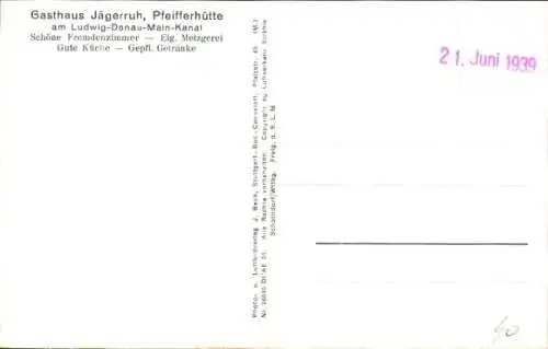 Ak Pfeifferhütte Schwarzenbruck in Mittelfranken Bayern, Fliegeraufnahme, Gasthaus Jägerruh