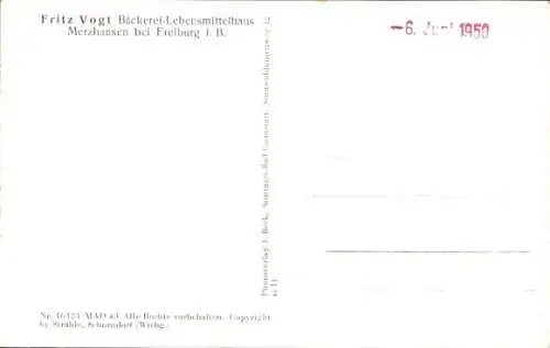 Ak Merzhausen im Breisgau, Fliegeraufnahme, Bäckerei und Lebensmittelhaus Vogt