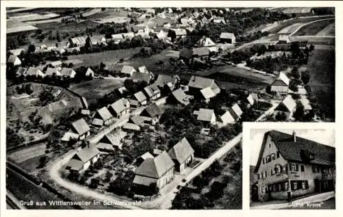 Ak Wittlensweiler Freudenstadt im NSchwarzwald, Luftbild vom Ort, Gasthaus Zur Krone