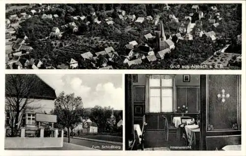 Ak Alsbach Hähnlein an der Bergstraße Hessen, Fliegeraufnahme, Gasthaus zum Schlossberg